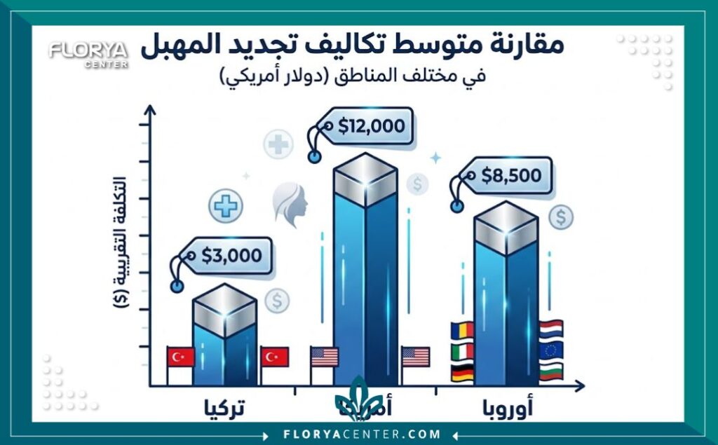 إنفوجرافيك يوضح مقارنة تكلفة تجميل المهبل بالدولار بين تركيا ودول العالم.