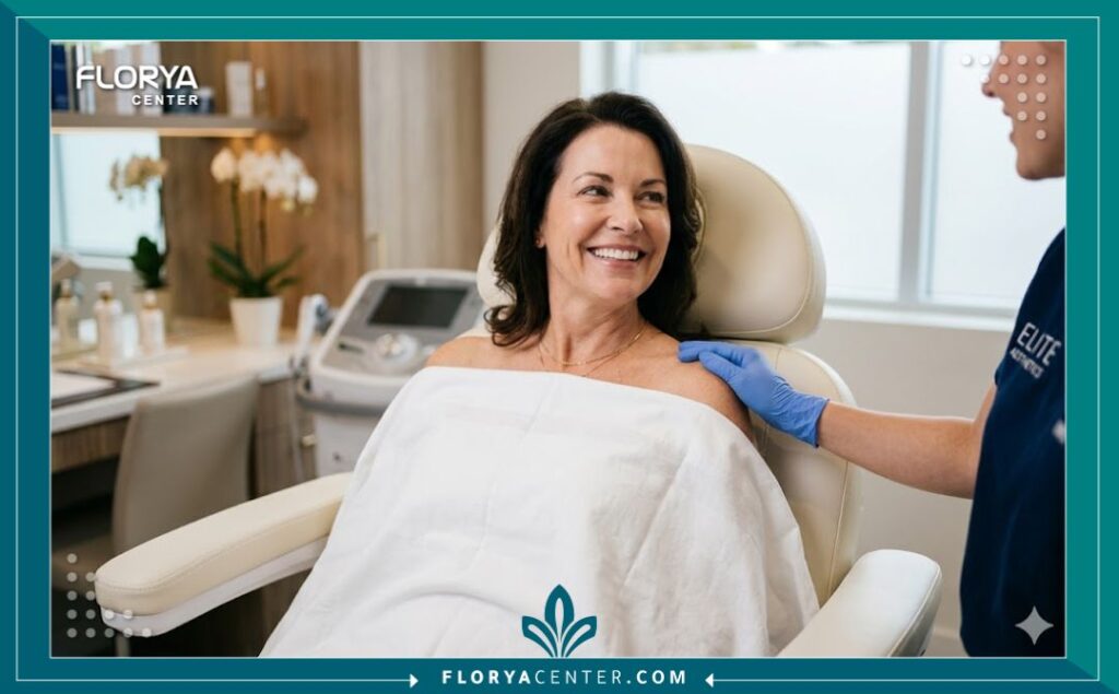 مريضة تتلقى الرعاية الطبية قبل إجراء حقن البلازما للمهبل في أفضل عيادات التجميل النسائي.