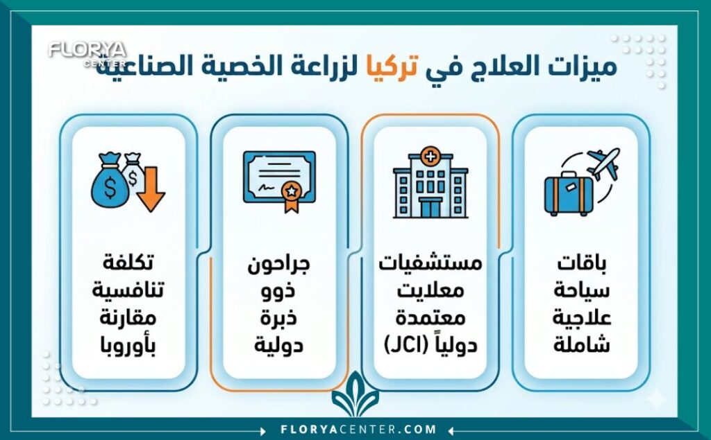 تكلفة خصية صناعية سيليكون في تركيا 3 انفوجرافيك يوضح ميزات إجراء جراحة زرع الخصية السيليكون في تركيا: تكلفة خصية صناعية سيليكون في تركيا تنافسية، خبرة جراحية، ومستشفيات عالمية.