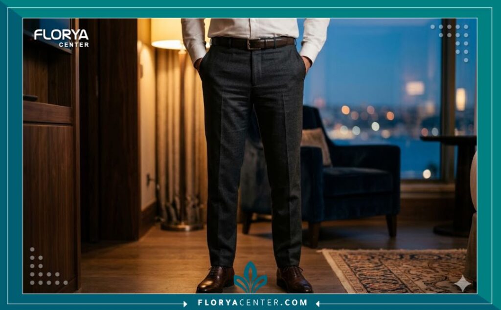 تكلفة خصية صناعية سيليكون في تركيا 5 صورة فنية تظهر ثقة موديل رجل يرتدي ملابس رسمية كاجوال بعد نجاح عملية زراعة الخصية التعويضية في تركيا، ترمز لاستعادة المظهر الطبيعي.