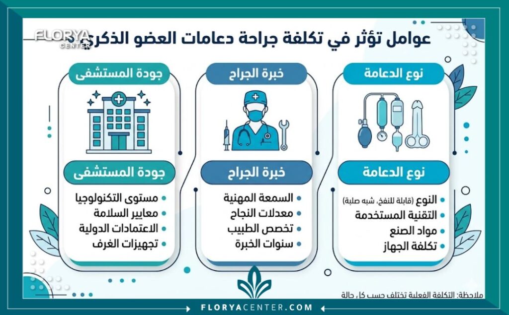 إنفوجرافيك يوضح العوامل المؤثرة في تحديد تكلفة عملية الدعامة لكبار السن الهيدروليكية والمرنة.