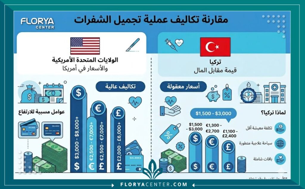 إنفوجرافيك مقارنة أسعار عملية تجميل الشفرات في تركيا والدول الأوروبية