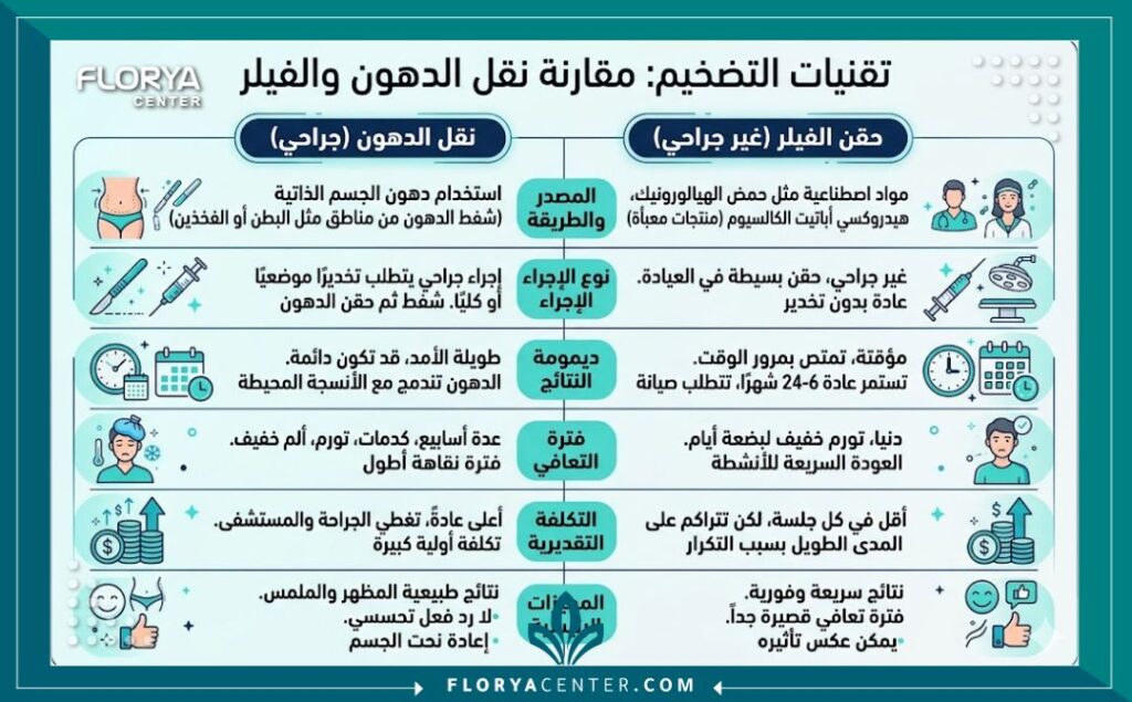 إنفوجرافيك يوضح مقارنة بين تقنيات تضخيم القضيب و تكلفة عملية تضخيم القضيب التقديرية.