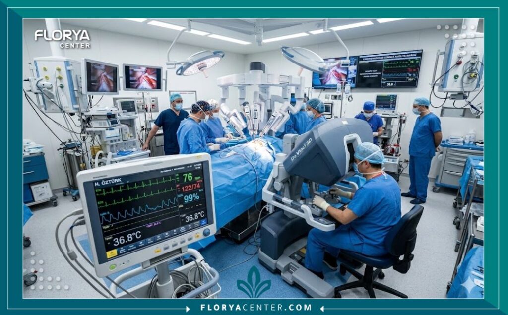 غرفة عمليات متطورة مجهزة بأحدث التقنيات لجراحة القلب والأوعية الدموية في تنسيق طبي لعمليات القلب في تركيا.