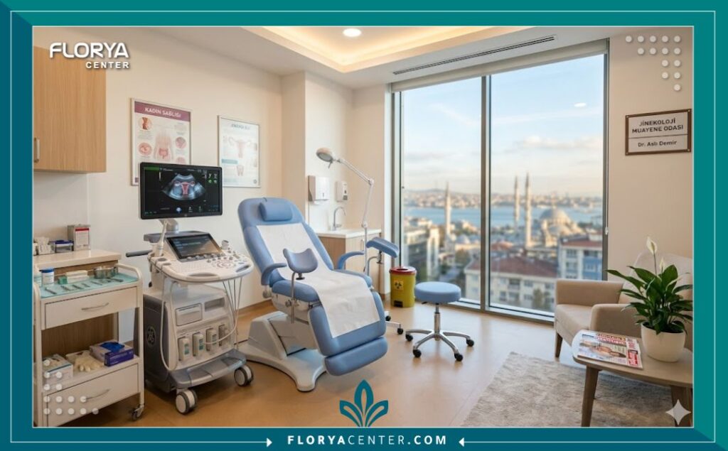 داخل عيادة طبية حديثة ومعقمة في اسطنبول مخصصة لإجراء عمليات التجميل النسائية وحقن أو شوت (O-Shot) في تركيا.