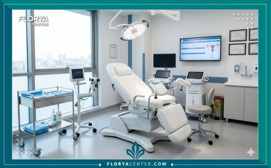 غرفة عمليات وتجهيزات طبية حديثة لعمليات التجميل النسائي في تركيا.