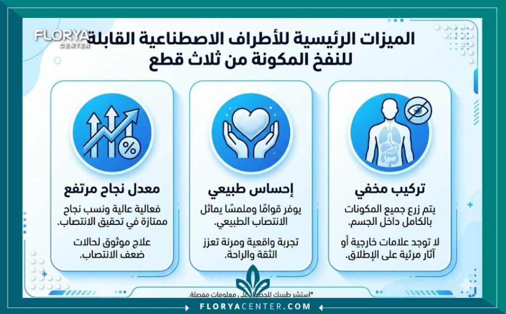 إنفوجرافيك يوضح مميزات الدعامة الهيدروليكية من حيث الكفاءة والمظهر الطبيعي.