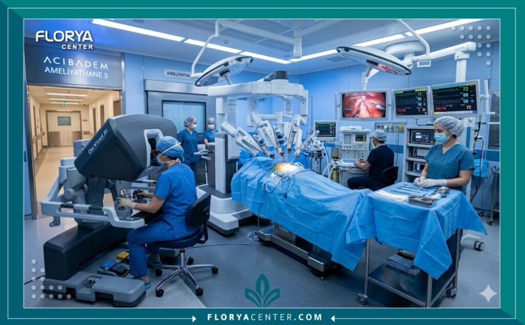 غرفة عمليات جراحة المسالك البولية المجهزة بأحدث تقنيات الروبوت في مستشفيات تركيا.