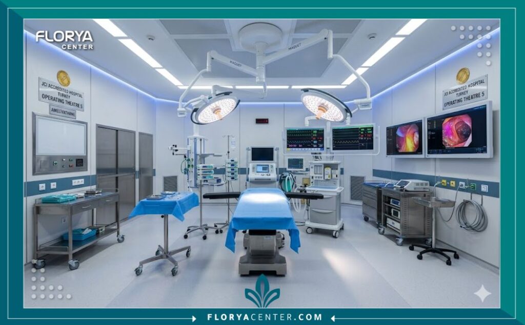 غرفة عمليات حديثة ومجهزة بأعلى معايير التعقيم والجودة في أحد مستشفيات تركيا المتخصصة في جراحات التجميل النسائية.