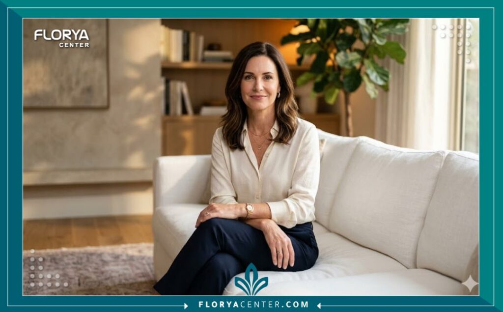 سيدة تظهر عليها علامات الثقة والرضا بعد إجراء عملية تجميل نسائية ناجحة في تركيا.