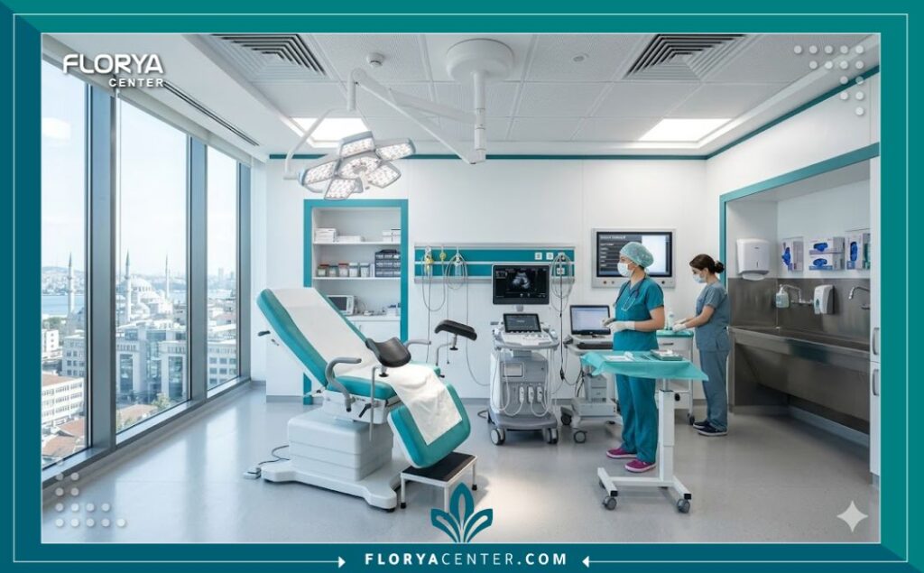 غرفة عمليات وتجميل مجهزة بالكامل بأحدث أجهزة الليزر في مستشفى تركي تخصصي.