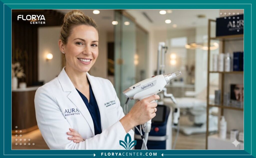 طبيبة متخصصة تستخدم تقنية الليزر المهبلي المتطورة في عيادة تجميل بتركيا.