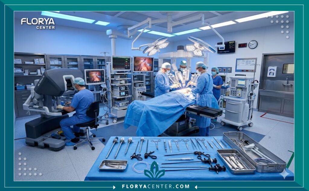 غرفة عمليات مجهزة بأحدث التقنيات لإجراء جراحة زرع دعامات الانتصاب في مركز طبي متخصص.