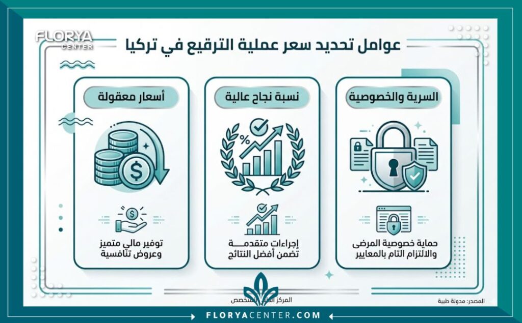 إنفوجرافيك يوضح سعر عملية ترقيع الغشاء في تركيا والعوامل التي تؤثر على السعر.