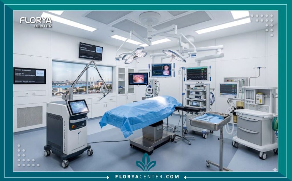 غرف العمليات المجهزة بأحدث التقنيات لعمليات تجميل النساء في مستشفيات اسطنبول.