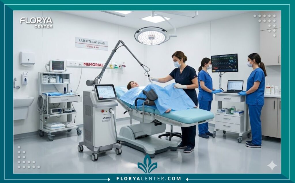 غرفة عمليات وتقنيات الليزر الحديثة في أفضل مستشفيات تركيا لتجميل النساء.