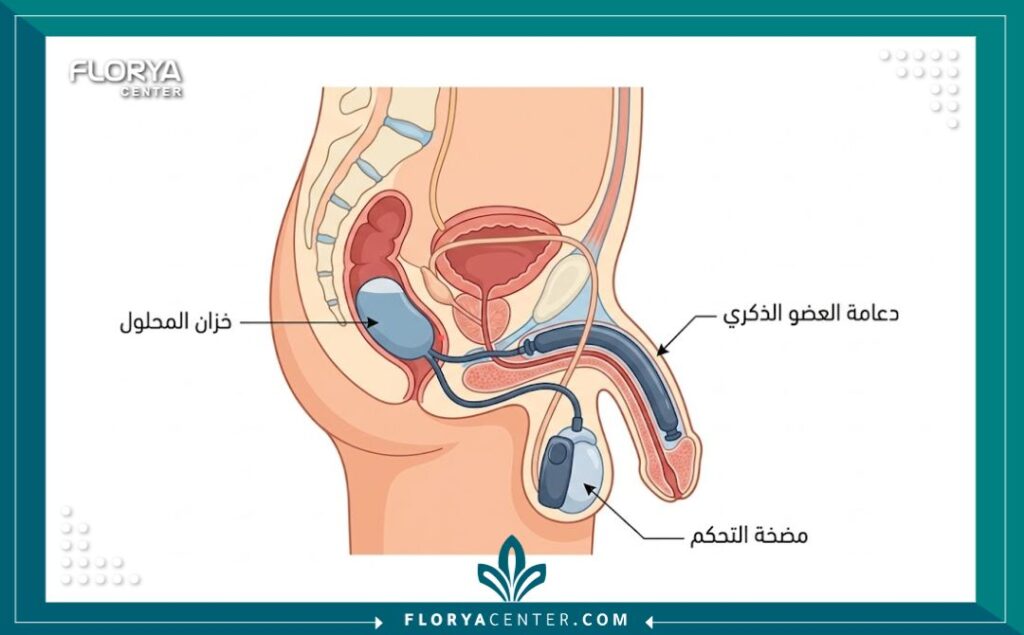 مخطط توضيحي لعملية زراعة دعامات العضو الذكري لعلاج الضعف الجنسي الشديد
