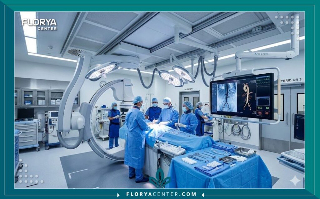 غرفة عمليات متطورة مجهزة بتقنيات القسطرة العلاجية لانسداد شرايين الساق والقدم السكري.