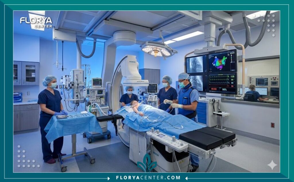 علاج القناة الشريانية السالكة 4 غرفة عمليات قسطرة القلب الحديثة والمجهزة بأحدث التقنيات لعلاج العيوب الخلقية في تركيا.