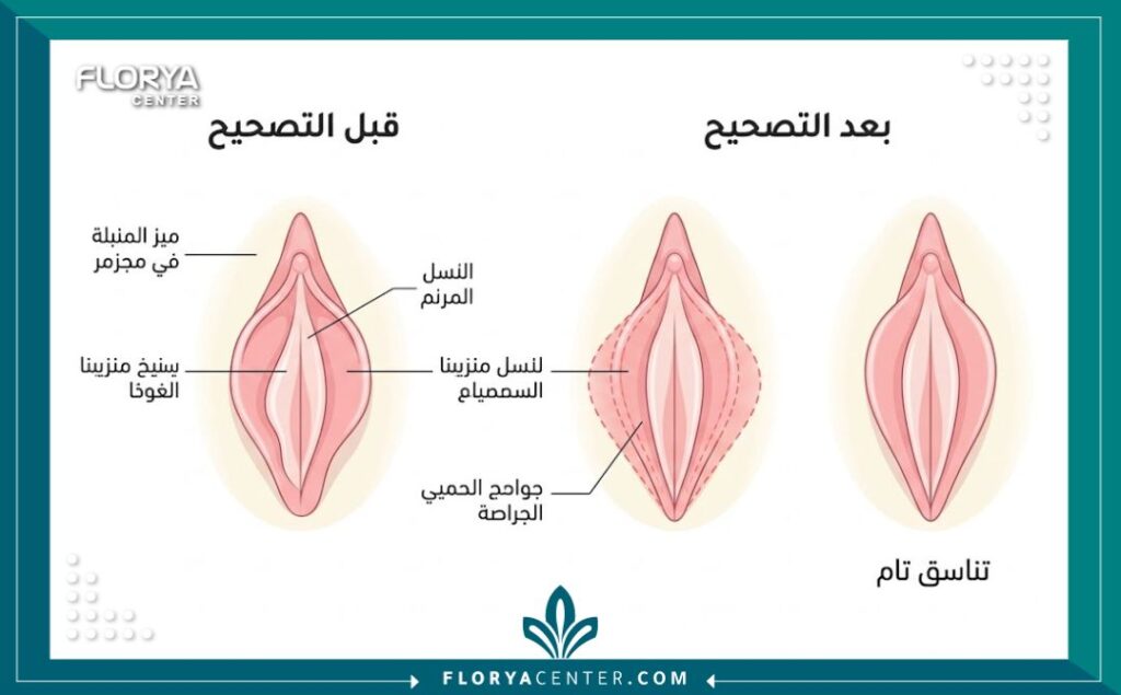 مخطط توضيحي يوضح عملية تصحيح تباين الشفرتين جراحياً وكيفية استعادة التناسق.