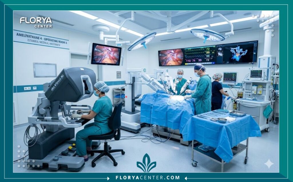 غرفة عمليات متطورة ومجهزة بأحدث التقنيات الجراحية لعلاج الكسور التناسلية في مستشفى تركي.