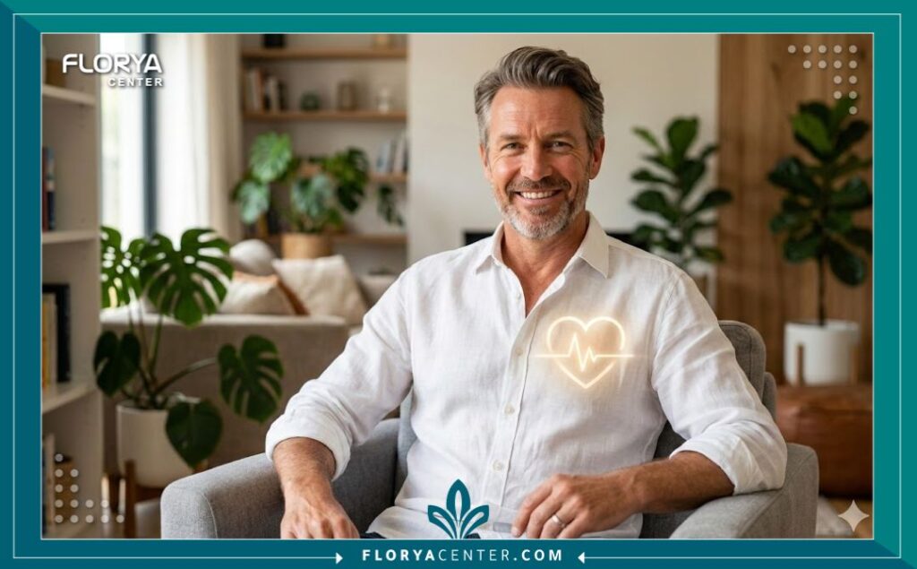 مريض في مرحلة التعافي يشعر بالصحة والحيوية بعد نجاح عملية القلب النابض.