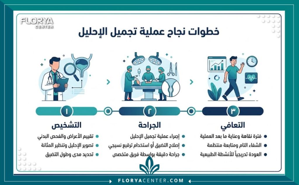 إنفوجرافيك يوضح مراحل وخطوات عملية ترميم مجرى البول في تركيا في مراكز تركيا الطبية.