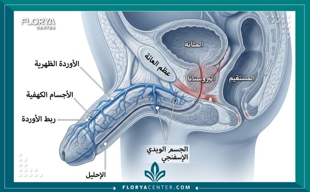 مخطط طبي تشريحي يوضح الأوردة المسؤولة عن التسرب الوريدي وكيفية إجراء عملية الربط.