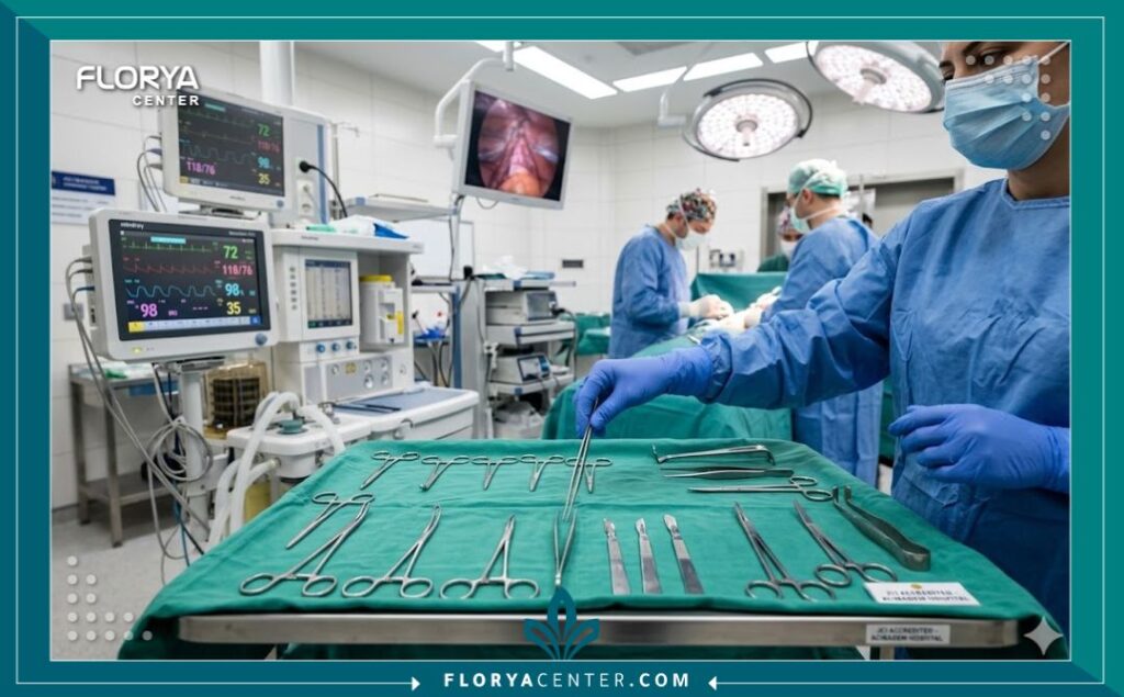 عملية زيادة سمك القضيب في تركيا 4 غرفة عمليات معقمة ومعدات طبية حديثة لإجراء جراحة زيادة سمك القضيب في مستشفى بتركيا.