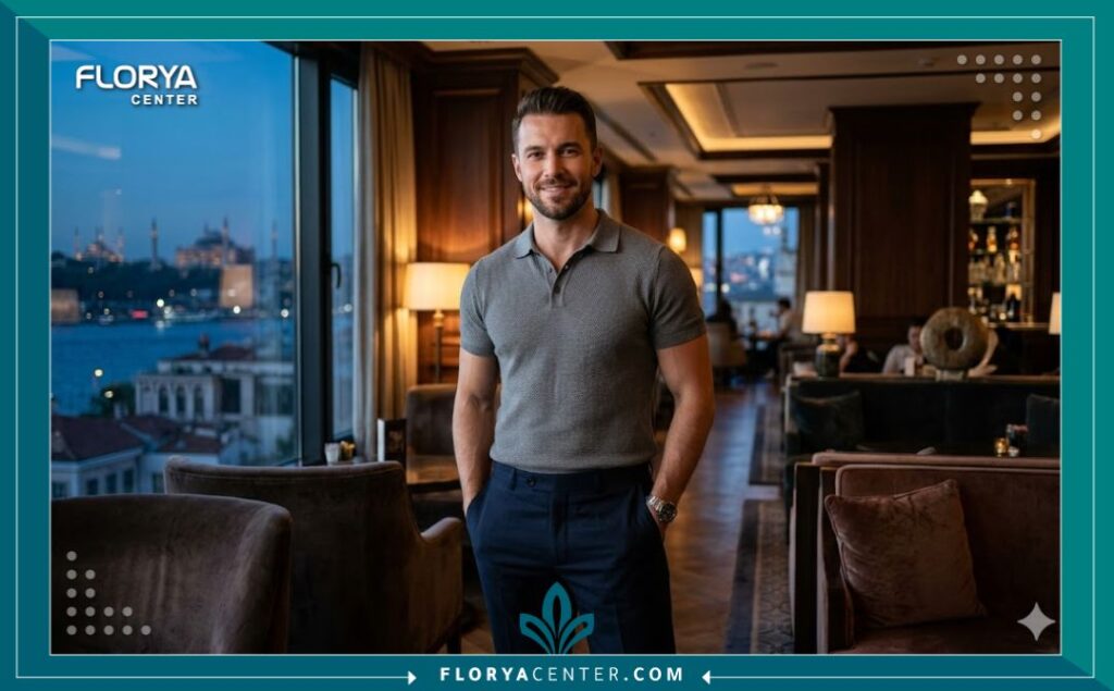 عملية زيادة سمك القضيب في تركيا 5 رجل واثق من نفسه يرتدي ملابس أنيقة بعد نجاح عملية زيادة سمك القضيب واستعادة الثقة بالنفس.