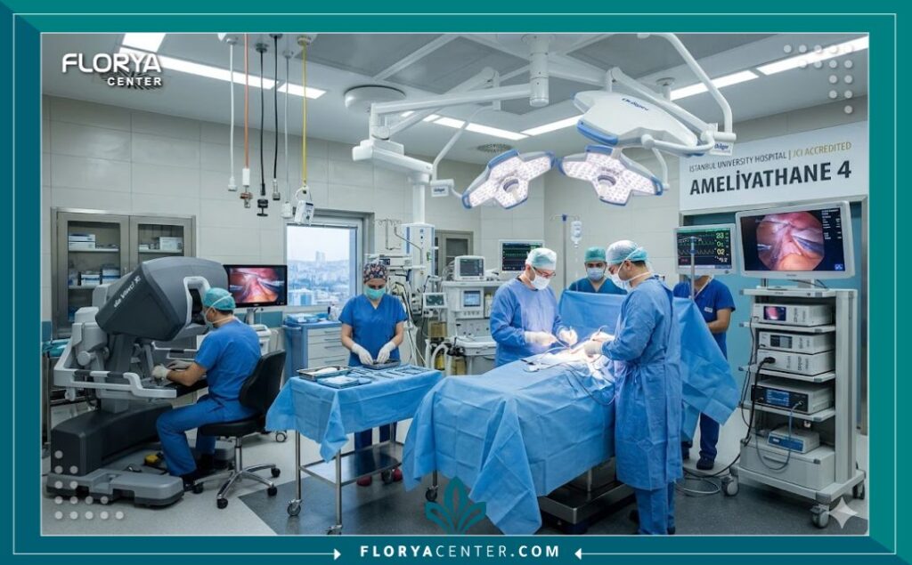 غرفة عمليات حديثة ومعقمة في مستشفى تركي مجهز لعمليات تجميل العانة.