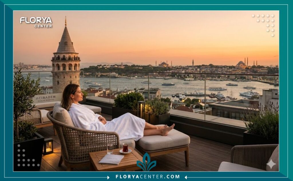 إطلالة هادئة من مركز طبي في إسطنبول، ترمز للسياحة العلاجية لفحص القلب في تركيا.