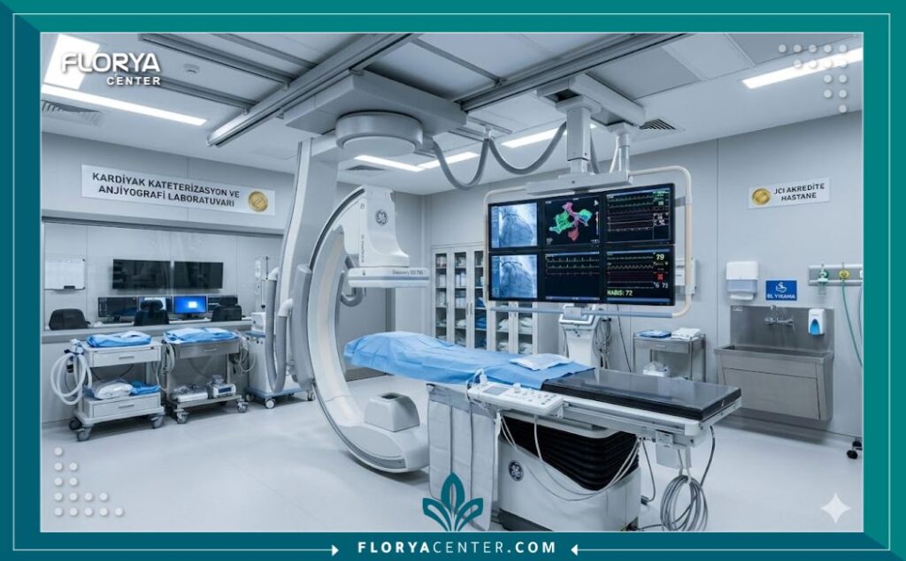 غرفة قسطرة قلبية ومختبر تصوير متطور ومعقم داخل مستشفى تركي معتمد دولياً لإجراء فحوصات دقيقة.