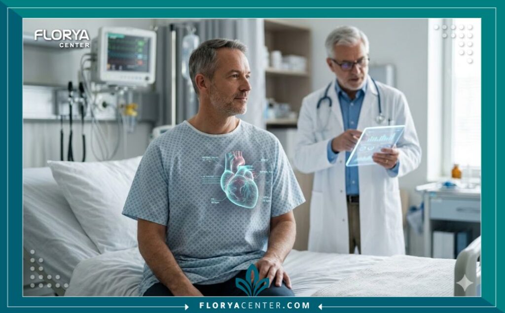 مريض يخضع للتقييم الطبي قبل إجراء فحص الكالسيوم للشرايين التاجية للكشف المبكر.