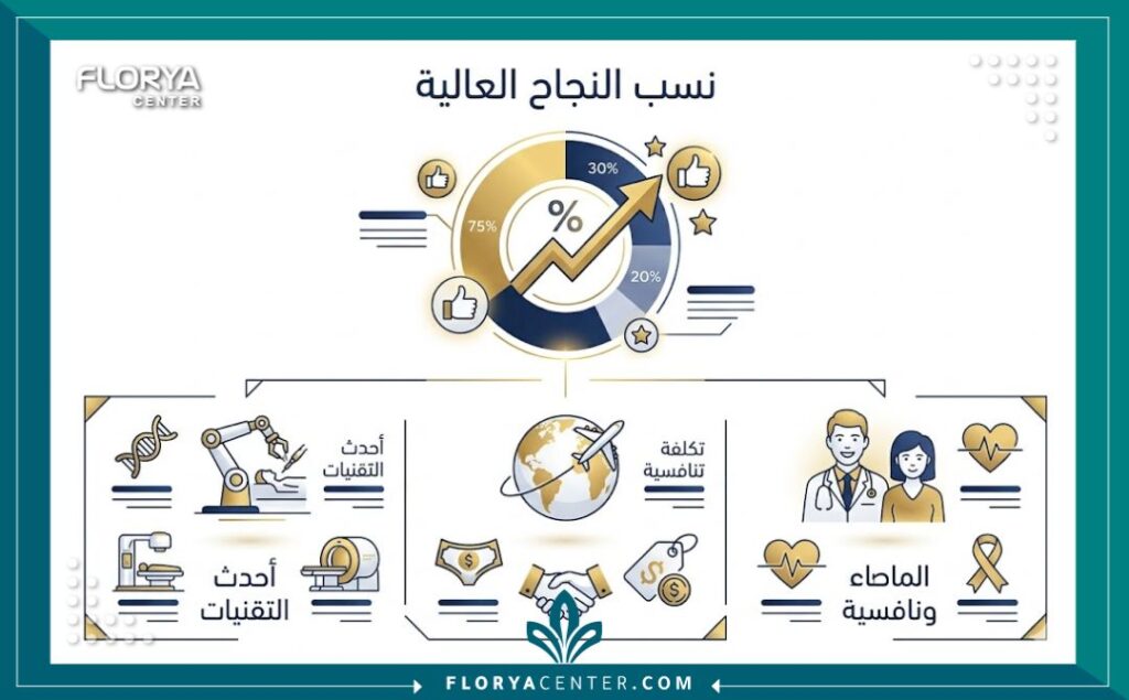 إنفوجرافيك يوضح مميزات علاج العقم في تركيا ونسب النجاح المرتفعة.