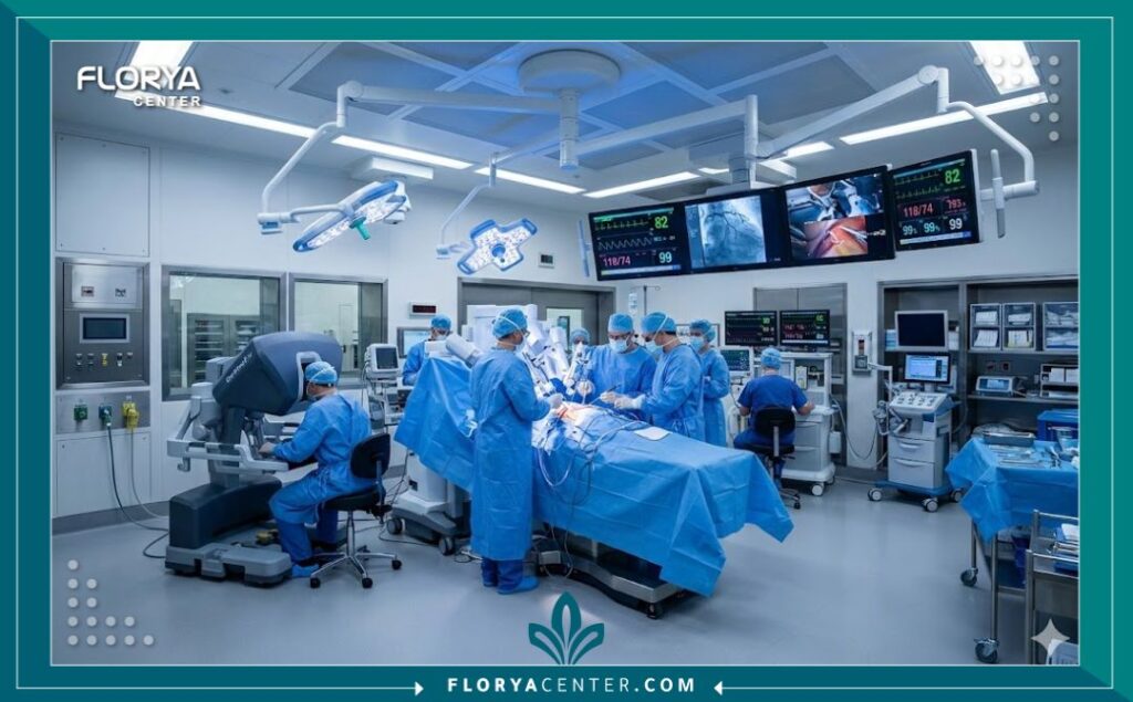 غرفة عمليات جراحة القلب المفتوح مجهزة بأحدث التقنيات الطبية المتطورة.