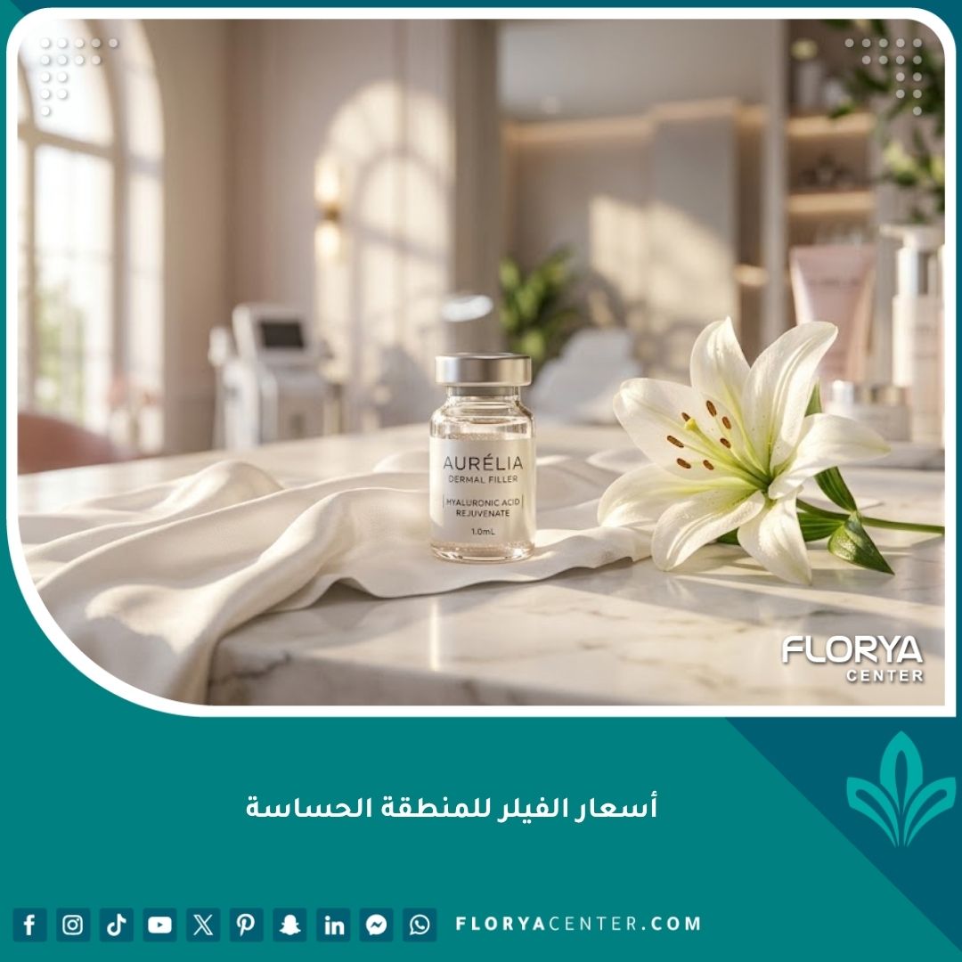 أسعار الفيلر للمنطقة الحساسة في عيادة تجميل احترافية مع زهور بيضاء تعبر عن النقاء.