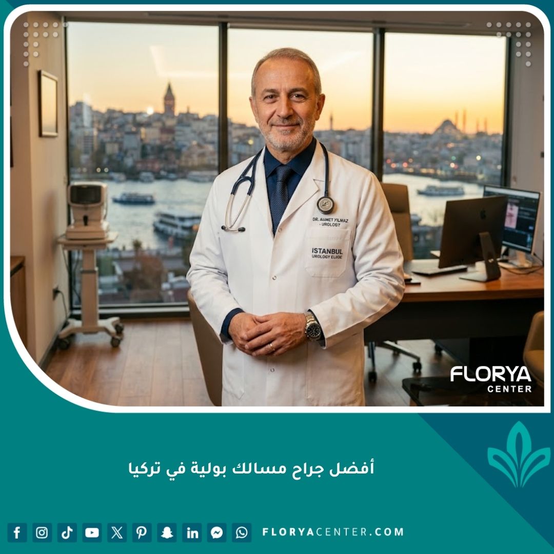 أفضل جراح مسالك بولية في تركيا يقف في عيادته الحديثة المطلة على مدينة إسطنبول.