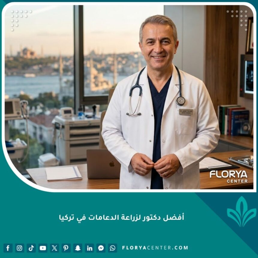 أفضل دكتور لزراعة دعامات الانتصاب في تركيا يقف في عيادته الحديثة باسطنبول.
