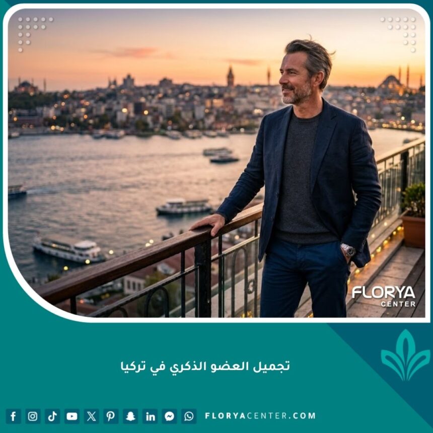 رجل واثق من نفسه يطل على البوسفور في إسطنبول بعد عملية تجميل العضو الذكري في تركيا، ترمز للثقة والنجاح.