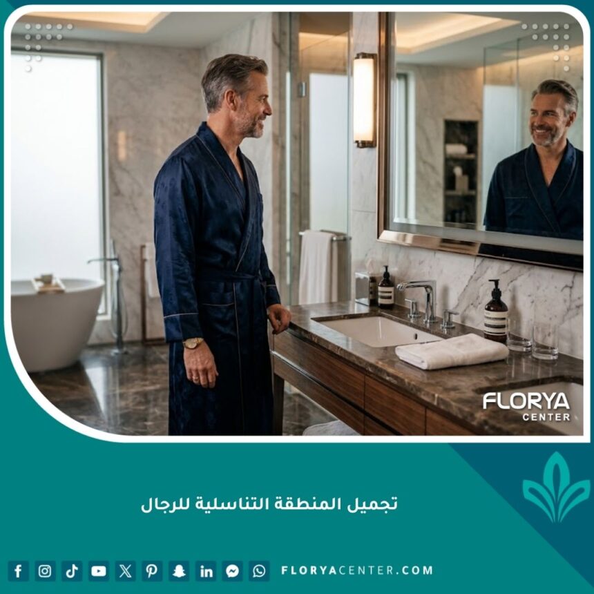 واجهة مقال تجميل المنطقة التناسلية للرجال تظهر الثقة بالنفس والنتائج الجمالية المثالية.