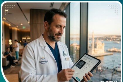 واجهة مقال تجميل كيس الصفن في تركيا تظهر طبيباً متخصصاً في عيادة فاخرة بإسطنبول.
