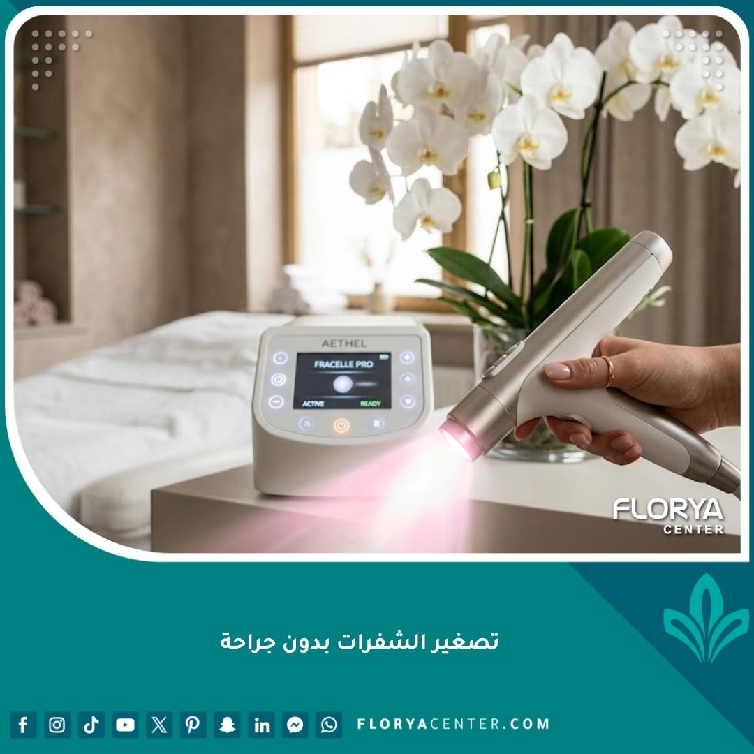 جهاز الليزر الحديث لتصغير الشفرات بدون جراحة في عيادة تجميل نسائية راقية.