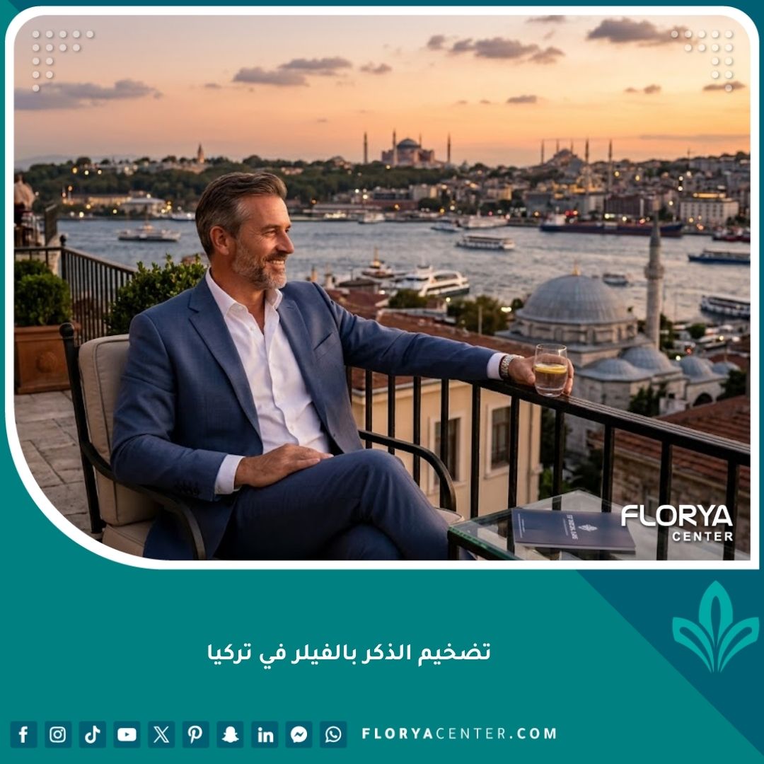 تضخيم الذكر بالفيلر في تركيا: رجل واثق يطل على البوسفور في إسطنبول بعد إجراء عملية تجميلية للرجال، يعبر عن الرضا والرفاهية.