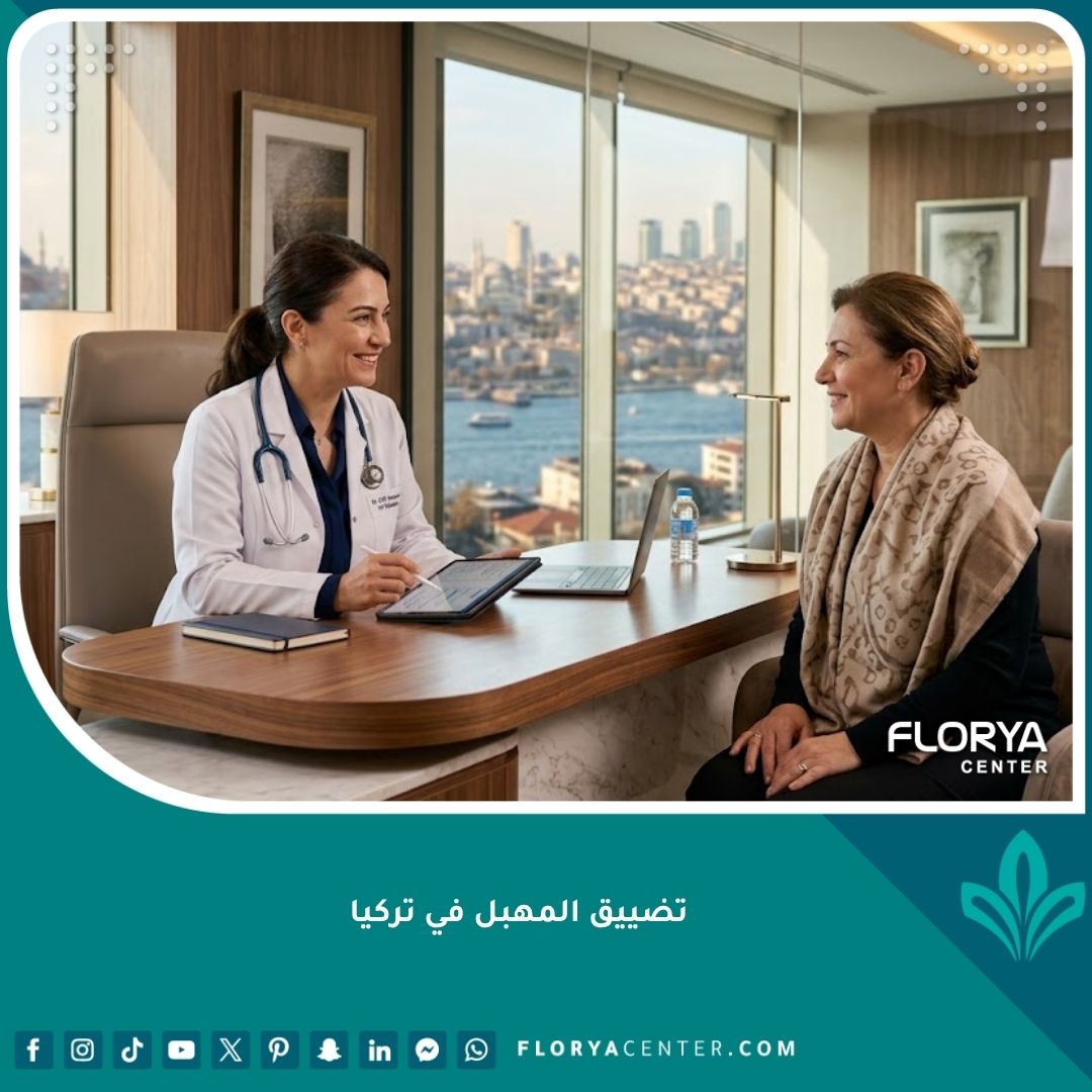 رسم توضيحي طبي يوضح تشريح عضلات الحوض والمهبل باللغة العربية لغرض شرح عملية التضييق.