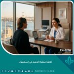 طبيبة متخصصة تشرح تكلفة عملية الترميم في إسطنبول داخل عيادة فاخرة تطل على البوسفور.