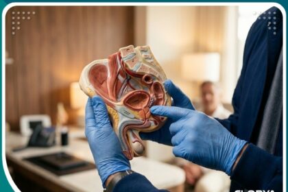 واجهة طبية احترافية توضح استشارة حول عملية تضخيم القضيب في عيادة متخصصة.