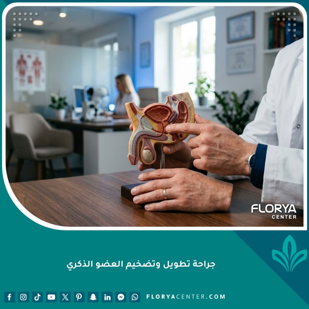 واجهة مقال حول جراحة تطويل وتضخيم العضو الذكري في عيادة طبية متخصصة.