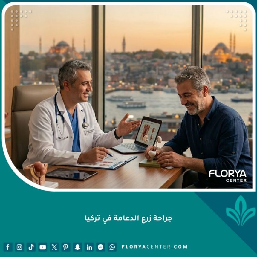صورة مميزة احترافية تظهر استشارة طبية لعملية زرع الدعامة الذكرية في عيادة حديثة في إسطنبول، تركيا.