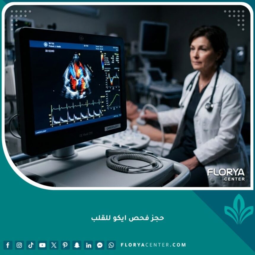 واجهة جهاز فحص ايكو للقلب متطور يعرض نبضات القلب في مركز طبي متخصص.